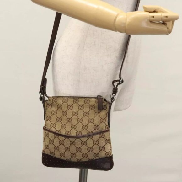 GUCCI GG Canvas Shoulder Bag Beige Brown gold - Picture 1 of 16